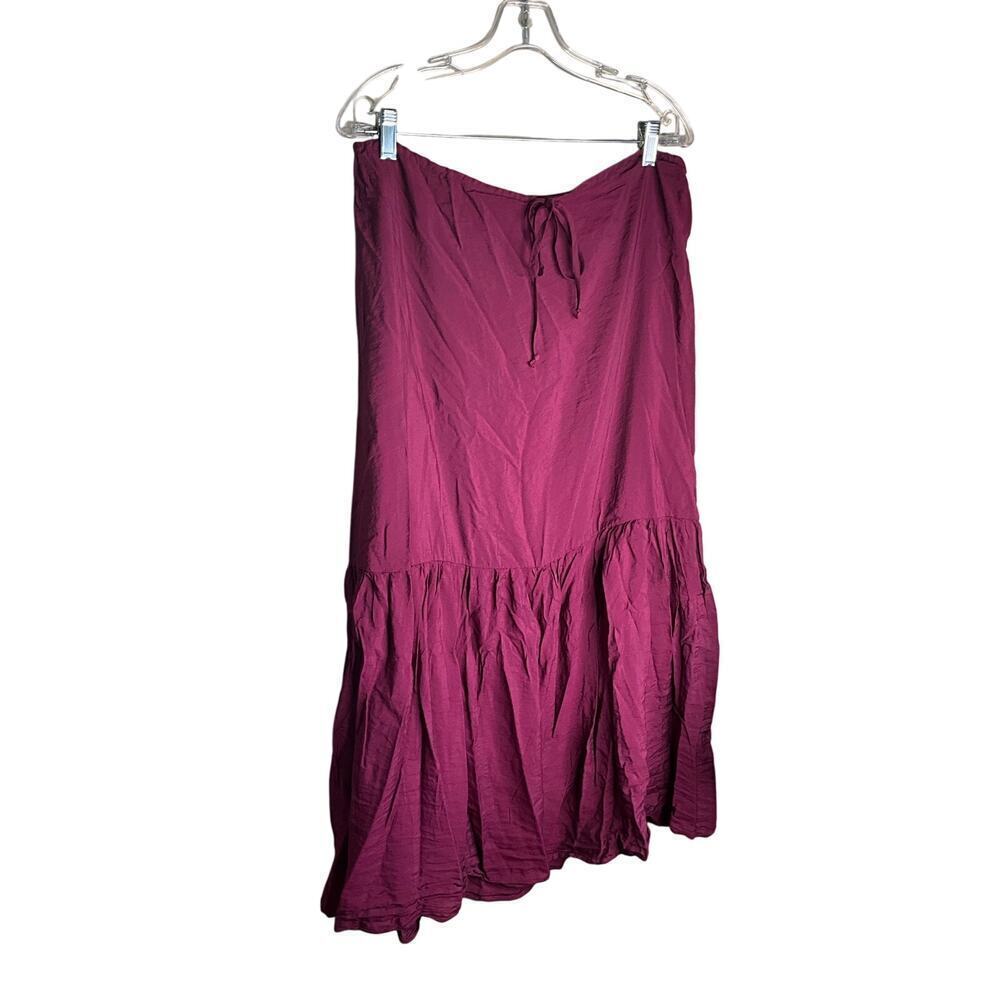 YFB Maxi Peasant Skirt Elastic Tie Waist Rayon Blend Burgundy Womens Large‎